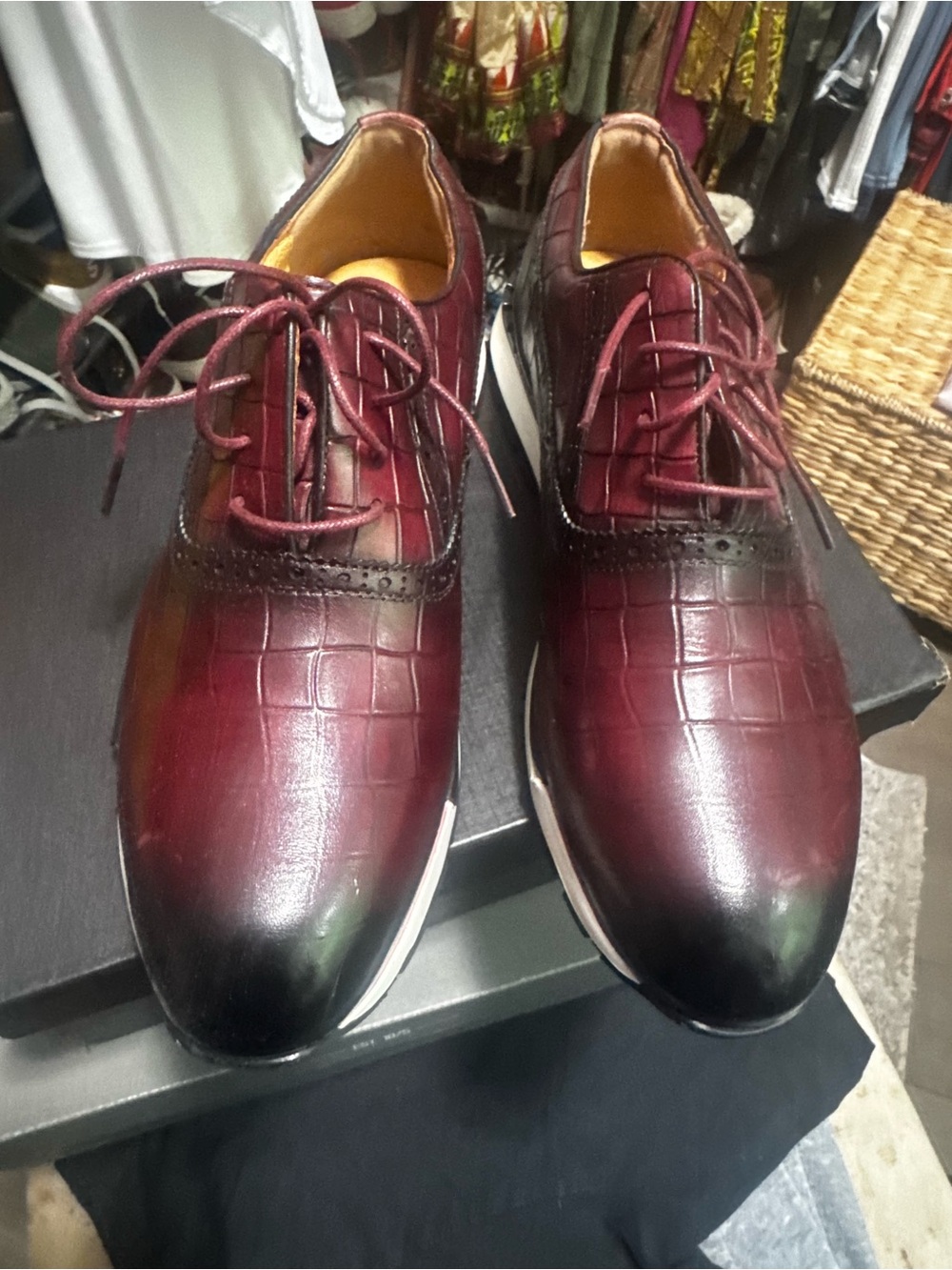 Men's Burgundy Lace-Up Dress Sneakers